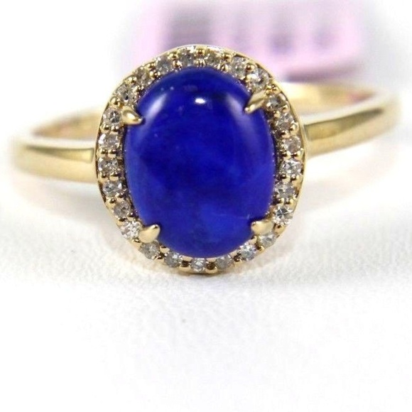 Jewelry - Oval Blue Lapis Lazuli & Diamond Ring 14k WG 1.10C